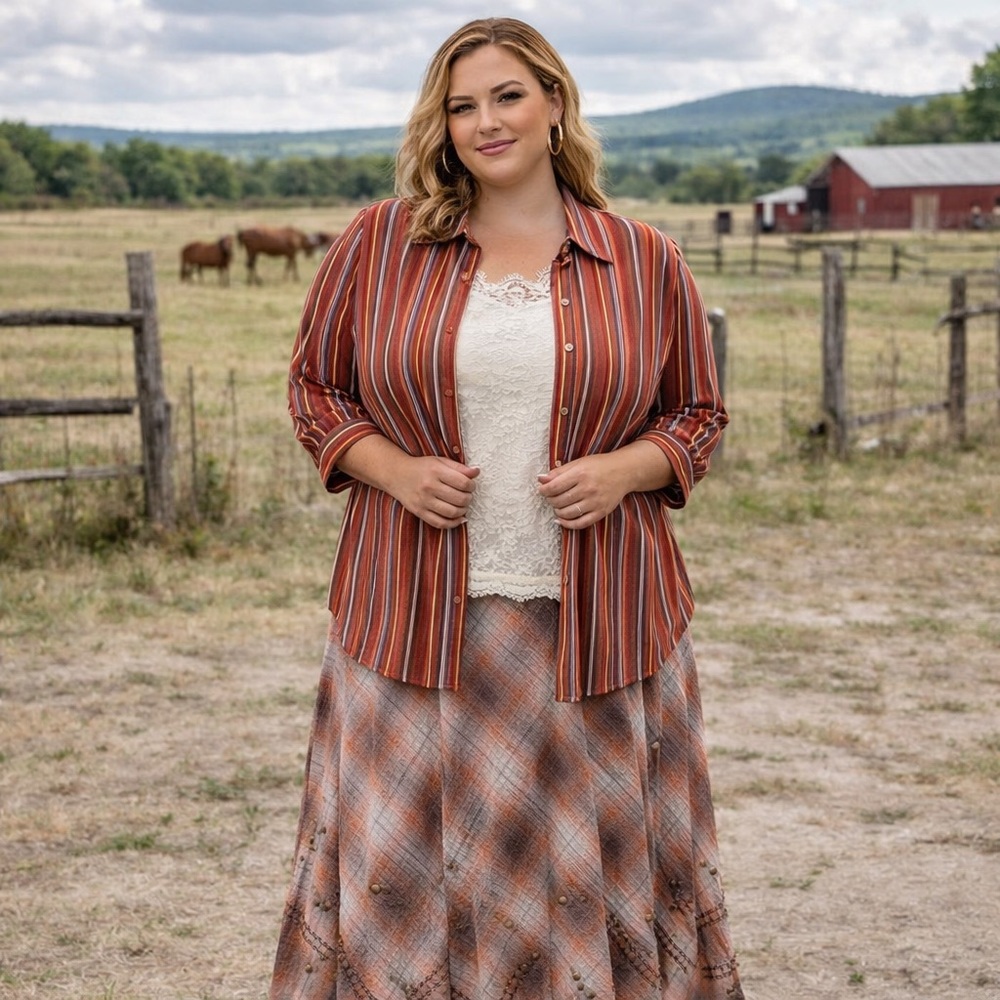 Vintage Roaman's Striped Shirt in Brown , Cream, and Orange